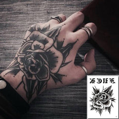 YICKYUE  -  10sheets/lot hand rose tattoo halloween stickers face tattoo death skull men unique flower tattoos temporary henna tattoos black