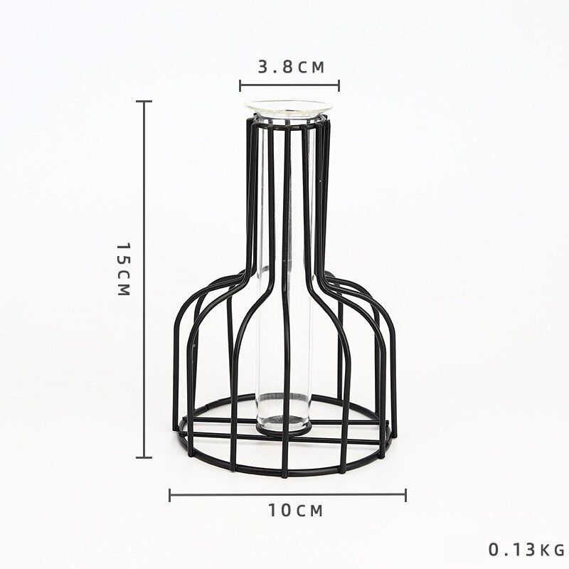 W&G Retro Iron Line Vase Hydroponic Plant Flower Vase Metal Plant Holder Nordic Styles Tabletop Home Decoration Modern