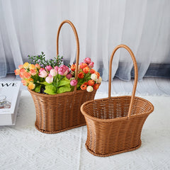 YICKYUE  -  Handwoven Storage Basket Rattan Snack Fruit Picnic Basket Wedding Flower Hand Baskets Portable Sundries Organizer Container