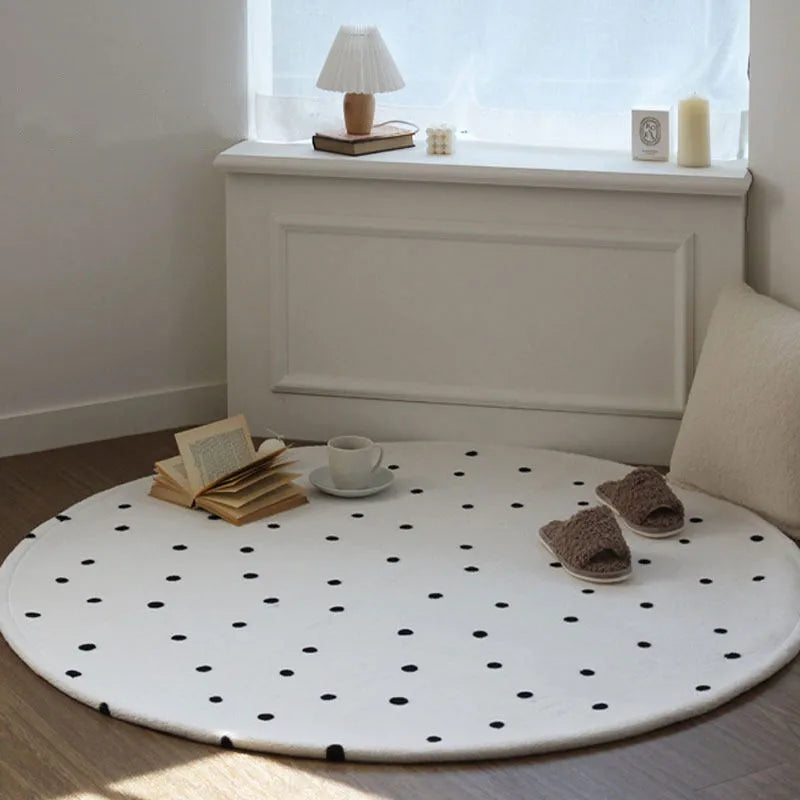 YICKYUE  -  Shaggy Round Carpet Kids Room Home Soft Rugs For Bedroom Black Dot Computer Chiar Floor Mat Nordic Sofa Coffee Table Area Rug