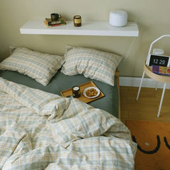 Yickyue Cutelife Nordic Plaid Cotton Bedding Set Home Textile Soft Pillowcases Sheet Duvet Cover Comfortable Queen Twin Size Bed Linen