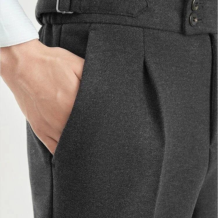 Hearujoy British Style Woolen Naples Suit Pant For Men Tweed High Waist Straight Trousers Autumn Winter Business Casual Pant Streetwear