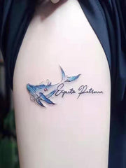 Blue Whale Temporary Tattoo Sticker Arm Leg Men and Women Body Art Fake Tattoo English Letter Sticker