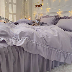 Bedding simple princess wind bed skirt four-piece lace solid color duvet cover bed sheet bedroom dormitory