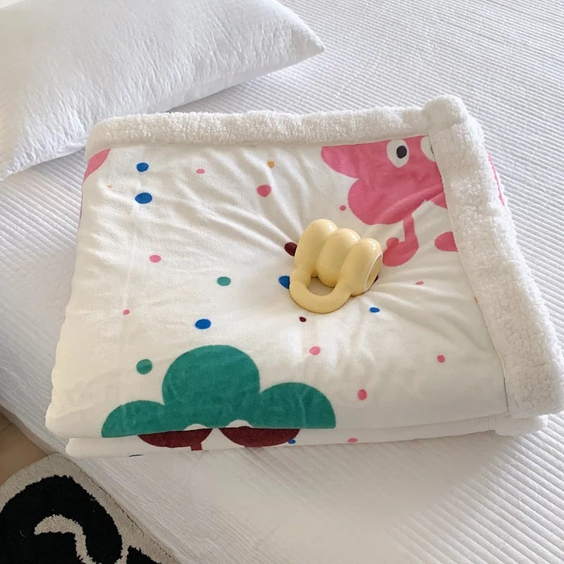 Yickyue New Flower Printed Milk Fleece Autumn Winter Warm Blankets for Bed Floral Imitation Lambswool Blanket Warmth Thick Throw Blanket