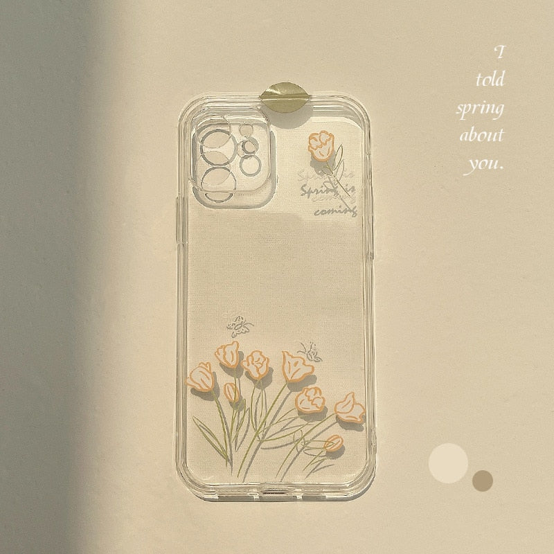 Cute label flower soft silicone clear shockproof phone case for iphone 7 8 plus se  13 mini 12 11 pro max xsmax x xr cover