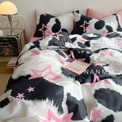 YICKYUE  -  Cute Bedding Set Big Eyes Stars Duvet Cover Bed Sheet Pillowcases No Filler Floral Ins Single Queen Size Bed Linens