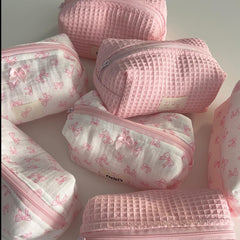 YICKYUE  -  New Bow Cosmetic Bag Pink Flower Makeup Organizer Skincare Perfect Gift Washing Bag For Travel Cosmetics Storage Bag