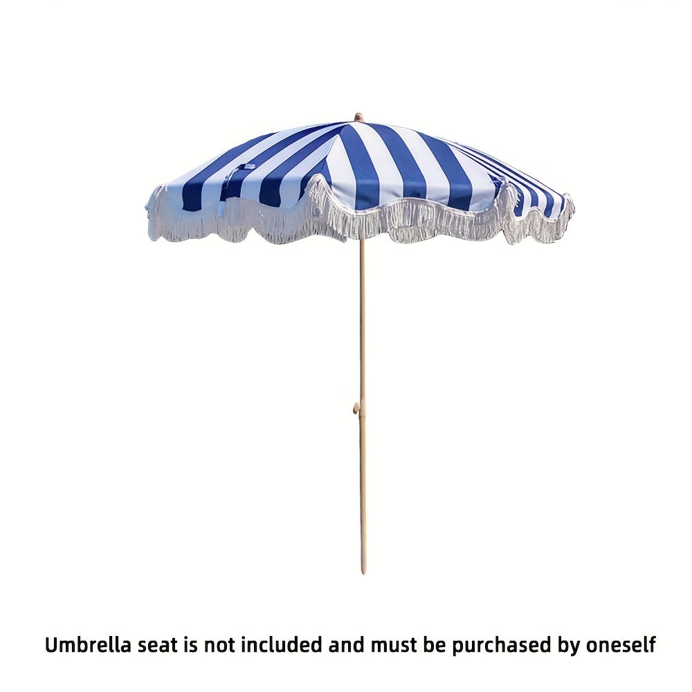 YICKYUE  -  1pc Blue and White Striped Polyester Outdoor Parasol with Fringe, Adjustable Multi-Angle Steering, Fit for Garden, Beach, Camping, Picnic, RV - Exterior Decoration Umbrella (Base Not Included), Picnic Accessory|De