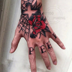YICKYUE  -  Hand Back Finger Dark Waterproof Temporary Tattoo on Hand Black White Rose Cross Spider Web Fake Tattoo Mandala Tattoo Stickers