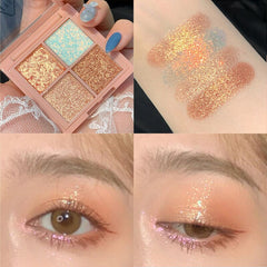 Yickyue 4 Colors Matte Glitter Eyeshadow Pallete Long Lasting Waterproof Shimmer Eye Shadow Palette Metallic Makeup Pigment Cosmetic