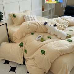 YICKYUE  -  New Embroidered Teddy Velvet Bedding Set Winter Warm High-end Soft Warmth Duvet Cover Set with Sheet Quilt Cover and Pillowcases