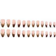 YICKYUE  -  24Pcs Leopard French Press on Fake Nails with Flower Wearable Short  Almond False Nail Simple Unique Acrylic Full Over Nail Tips