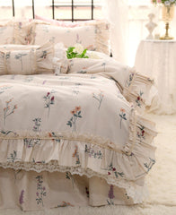Yickyue  -  Romantic elegant french floral ruffled bedding set,flower full queen king cotton home textile bedspread pillow case quilt cover