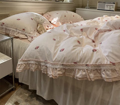 YICKYUE  -  Romantic sweet pink strawberry beding set,twin full queen king fairyfair cotton home textile bed sheet pillow case quilt cover