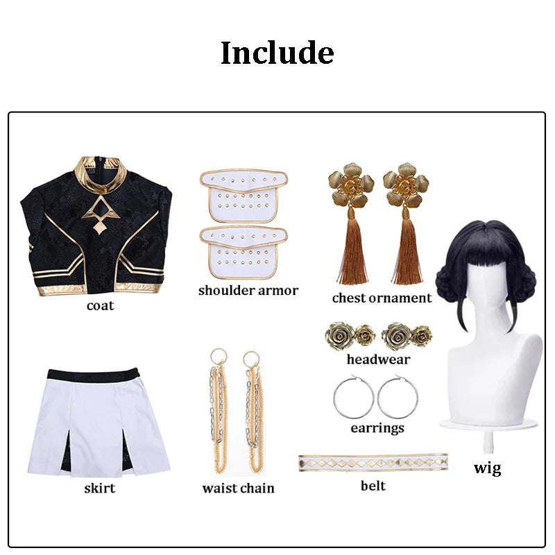 YICKYUE  Black Golden Rumi Zoey Mira Cosplay , Costume Wig Women Suit Halloween Party Role Playing Outfit