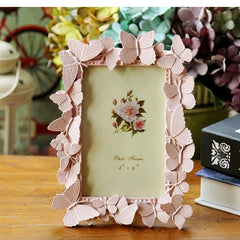 YICKYUE  -  Pink Butterfly Photo Frame, Resin, European Photo Frame, Home Study, Office Decoration Gift, MF192, 6 Inch