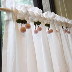 Yickyue  Pastoral White Short Curtains with Cherries French Embroidery Window Valance Curtain for Bathroom Kitchen Cafe Doorway Drapes