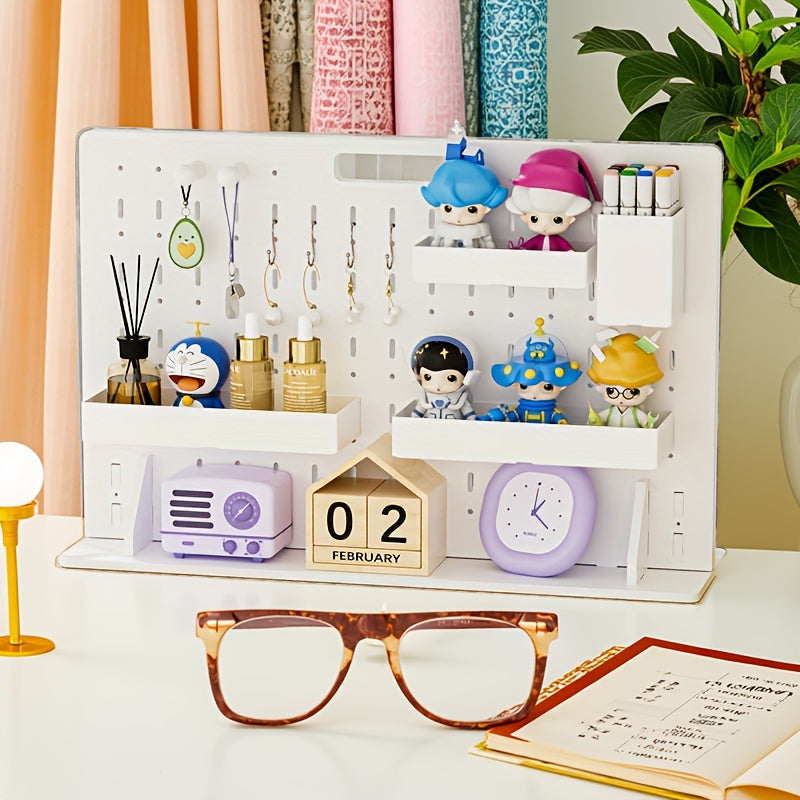 YICKYUE  A Set Of Drilling-free Nail Board Storage Set (including Accessories) Multifunctional Desktop Organizer, Suitable for Dormitory, Office Storage, Easy to Install High-Quality PVC Wood-plastic Board, Practical Shelf, Loc