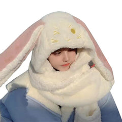 Fashion Winter Warm Rabbit Ears Hat Windproof 3-in-1 Multi-functional Cartoon Hat Windproof Scarf & Gloves Set Combo