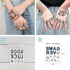 Black Letter Design Waterproof Temporary Tattoo Sticker Fashion Finger Sticker Body Art Fake Tattoo Hand Back Tattoo Female