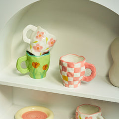 Korean Ins Style Hand Made Irregular Mug Hand Painted Flowers Ceramic Mug Breakfast Cup Coffee Cup Cute Tea Cups