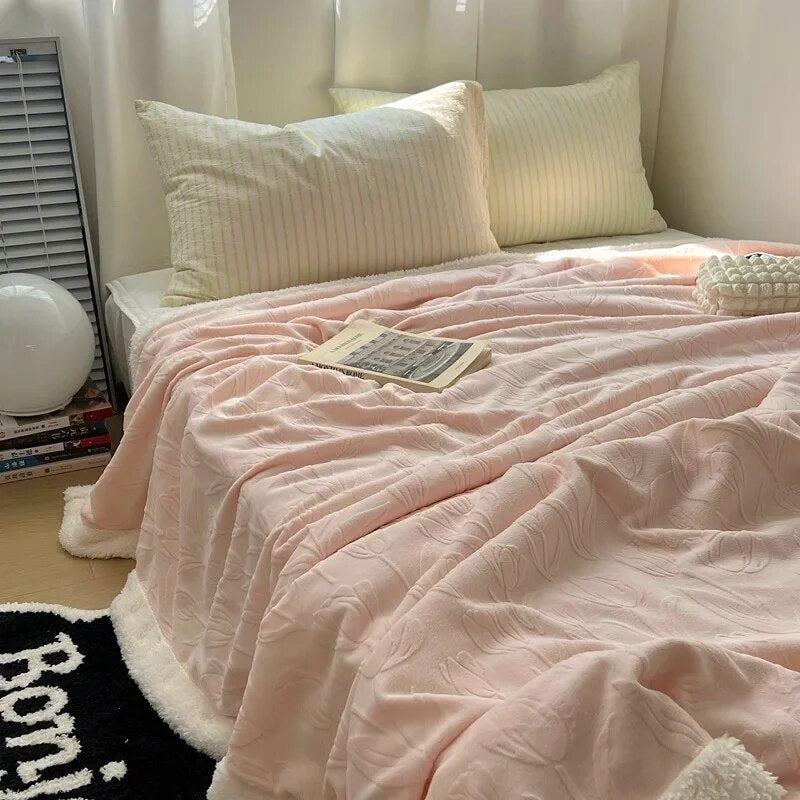 Yickyue Sofa Blanket, Nap Blanket, Towel, Air-Conditioned Blanket, Blanket Printed Simple Shawl, Coral Velvet Blanket