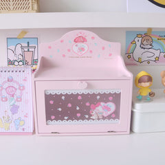 YICKYUE  -  Monolayer Wooden Gift Desktop Tidy Up Storage Box Cute Soft Sister Display Stand Multi-functional Hair Clip Jewelry Storage Box