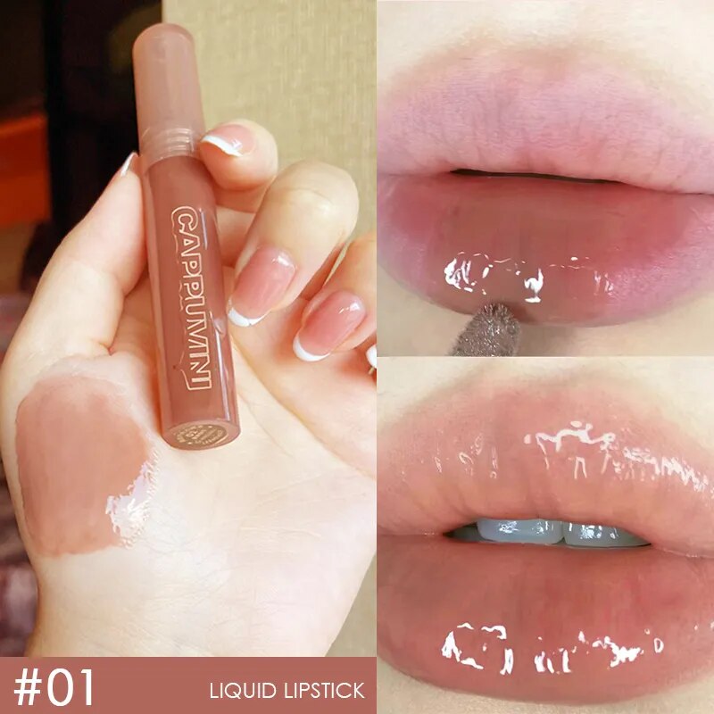 Yickyue Black Tea Brown Lip Gloss Mirror Transparent Glass Lip Glaze Lava Chocolate Liquid Lipstick Non-stick Makeup Lip Tint Cosmetic