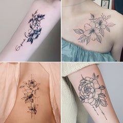 YICKYUE  -  12pcs Plain Flower Tattoo Stickers Waterproof Female Long-lasting Dark Black Clavicle Sexy Arm Tattoo Large Pattern Temp