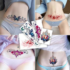 YICKYUE  -  Sexy Belly Butterfly Totem Waterproof Tattoo Sticker Clavicle Rose Lasting Scar Art Fake Tattoo Temporary Black Female Tatuajes