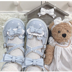 Kawaii Bear Buckle Women Lolita Shoes Japanese Style Patchwork Bow Zapatillas Mujer Fashion Girls Mix Color Lace Mary Janes