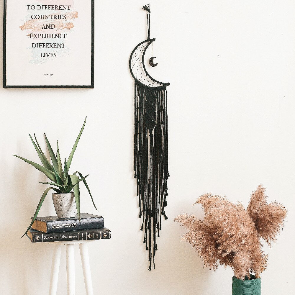 Nordic Moon Macrame Dream Catcher Black Moon Boho Decor Garden Teen Room Decoration Home Living Room Bedroom Wall Decoration