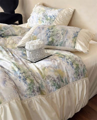 Yickyue -  Elegant vintage pastoral scenery beding set,full queen king green blue pink retro home textile bed sheet pillow case quilt cover