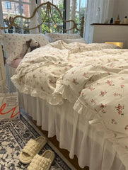 Yickyue -  Cute vintage flower bed set girl,kawaii sweet floral cotton twin full queen king home textile flat sheet pillow case quilt cover