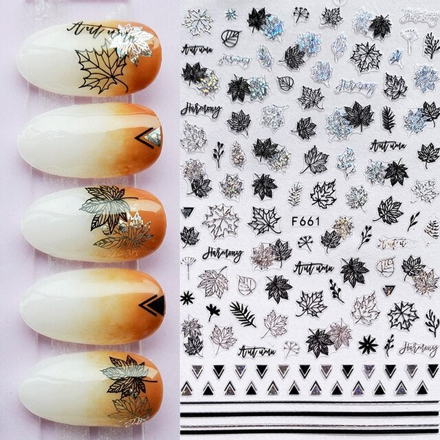 3D Nail Art Stickers Nail Accessories Black Gold Geometric Line Irregular Round Shpe Patterns Self Adhesive Transfer Decals