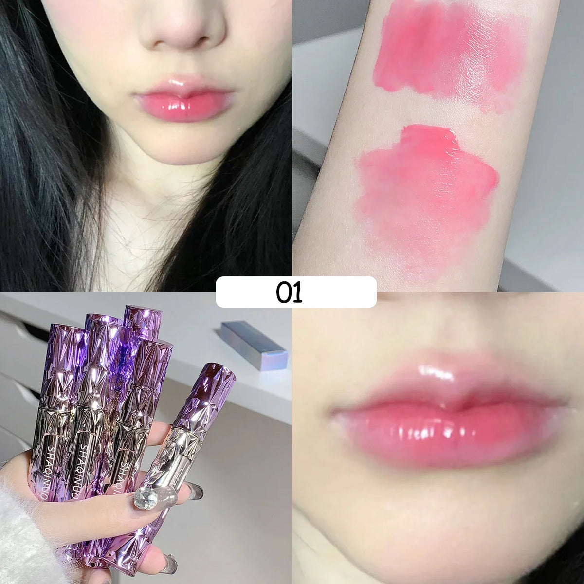 YICKYUE  -  Glaze Light Moisturizing Lip Gloss Purple Water Crystal Ice Jelly Lip Gloss Non-stick Cup Liquid Lipstick Makeup Labial Cosmetic