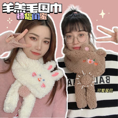 Women Scarf Winter Cartoon Plush Bear Scarf Female Korean Scarf Ins Student Sweet Lamb Wool Thick Cute Cute Scarf