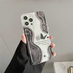 INS cool cute 3D black dream butterfly handle holder clear soft phone case for iphone  13 Pro Max 12 11 7 8 plus X bracket Cover