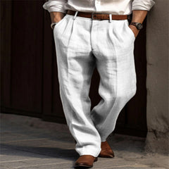 Hearujoy Mens Linen Pleated Pants Front Pockets Straight Cotton Blend Long Trousers Spring Summer Holiday Fashion Loose Pant Oversized