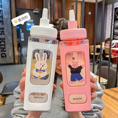 Shaker Cup Sport Water Bottle With Straw Kawaii Bear Plastic Bottle Travel Tea Juice Milk Portable Cute Child Drink Bott