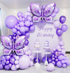 YICKYUE  -  Purple Butterfly Balloon Garland Arch Kit Metallic Purple for Girl Weeding Baby Shower Fairy Birthday Party Decoration Supply