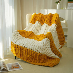 YICKYUE  -  Luxury Handmade Chenille Knit Throw Blanket, Double Color Patchwork, Soft & Cozy, All Seasons, Polyester 100%, Thick & Warm, Ideal for Sofa, Bed, Reading, Movie Watching, New Year & Christmas Gift