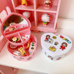 W&G Pink Girl Heart Storage Box Jewelry Desktop Jewelry Organizer Box Student Dormitory Love Storage Box Double Storage Box