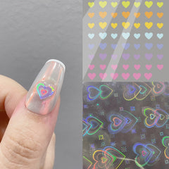 2 Sheets Dynamic Heart 3D Nail Stickers Holographic Adhesive Sliders Gradient Nail Art Accessories DIY Flashing Heart Decals