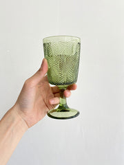 Japanese Style Glass Fresh Leaf Embossed Goblet Vintage Beautiful Retro Green Red Wine Glass Drink Champagne Glass