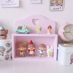 Yickyue Pink girl heart desktop storage box doll finishing rack wooden love cute rack beauty shot background decoration storage shelf