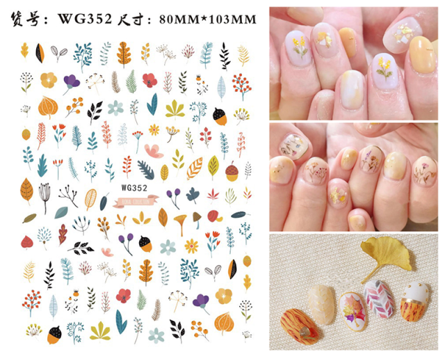 Flowers Leaves Line Autumn Winter Fall Nail Stickers Leaf Design Transfer Sliders Press on Nail Art Sticker Decals Manicures
