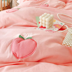 Kawaii Peach Strawberry Bedding Set For Home Cotton Pink Twin Full Queen Size Cute Double Bed Sheet Pillowcase Duvet Quilt Cover