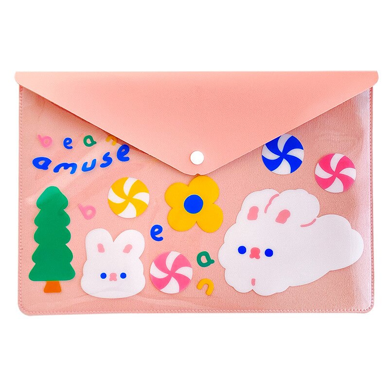 Milkjoy Forest Bunny Storage Bag Desk Organizer Cute Cartoon Snap Button A4 File Bag Card Holder